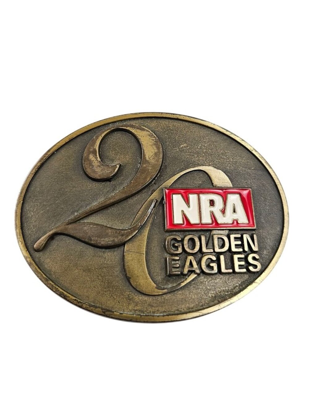 NRA Belt Buckle Golden Eagles 20th Anniversary Oval Brass Logo Vintage USA